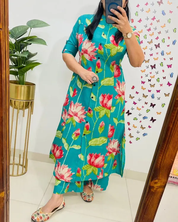 Printed_Cotton_Green_Kurti_Plazo_Set