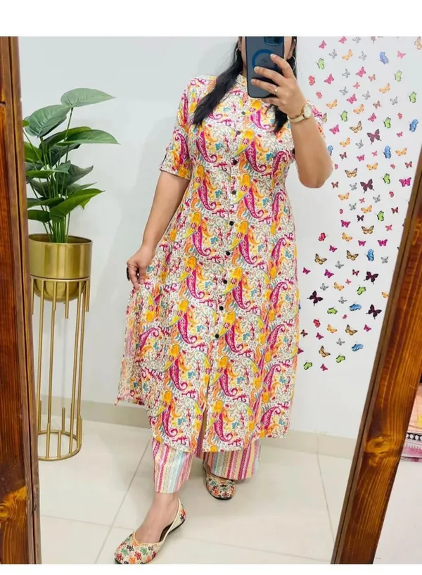 Printed_Cotton_Multi_Yellow_Kurti_Plazo_Set