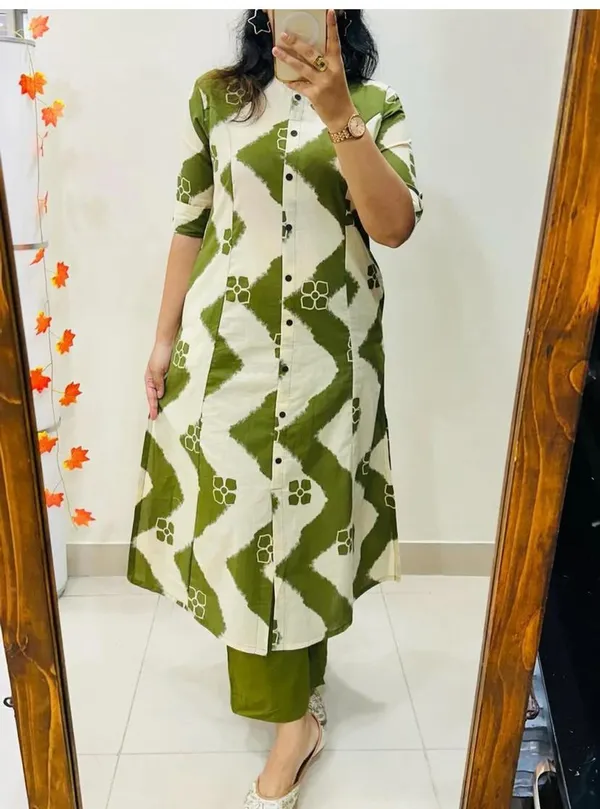 Printed_Green_Cotton_Kurti_Plazo_Set