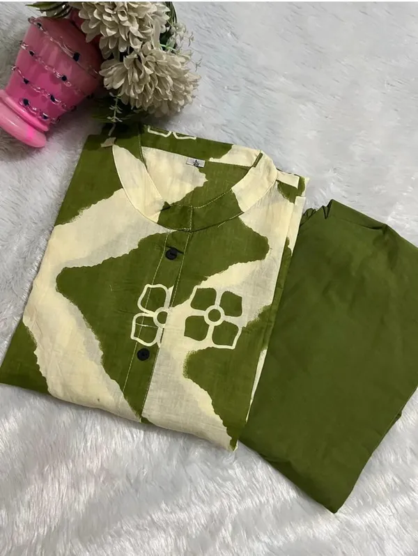 Printed_Green_Cotton_Kurti_Plazo_Set