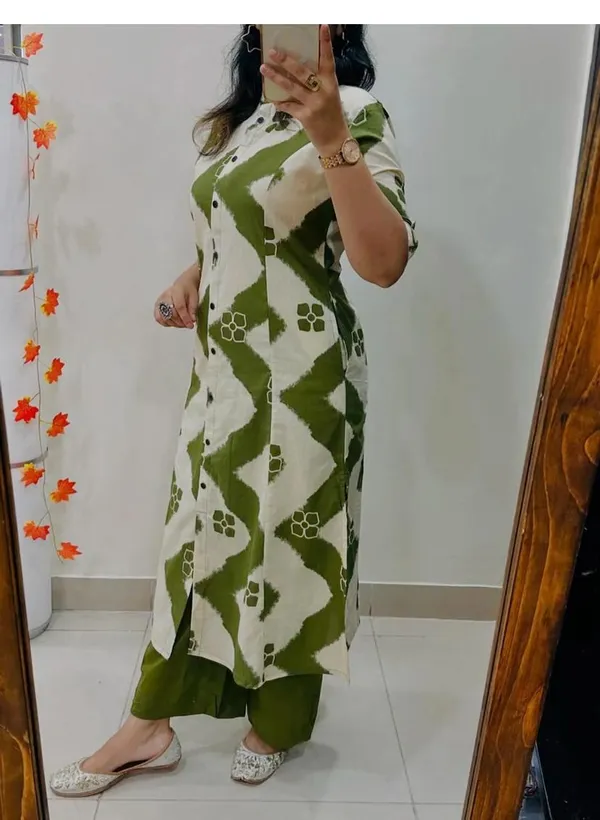 Printed_Green_Cotton_Kurti_Plazo_Set
