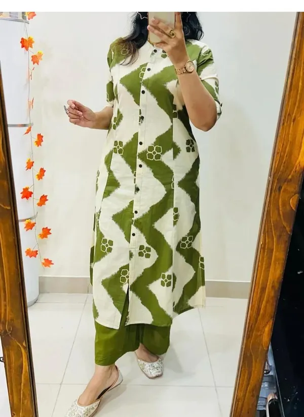 Printed_Green_Cotton_Kurti_Plazo_Set