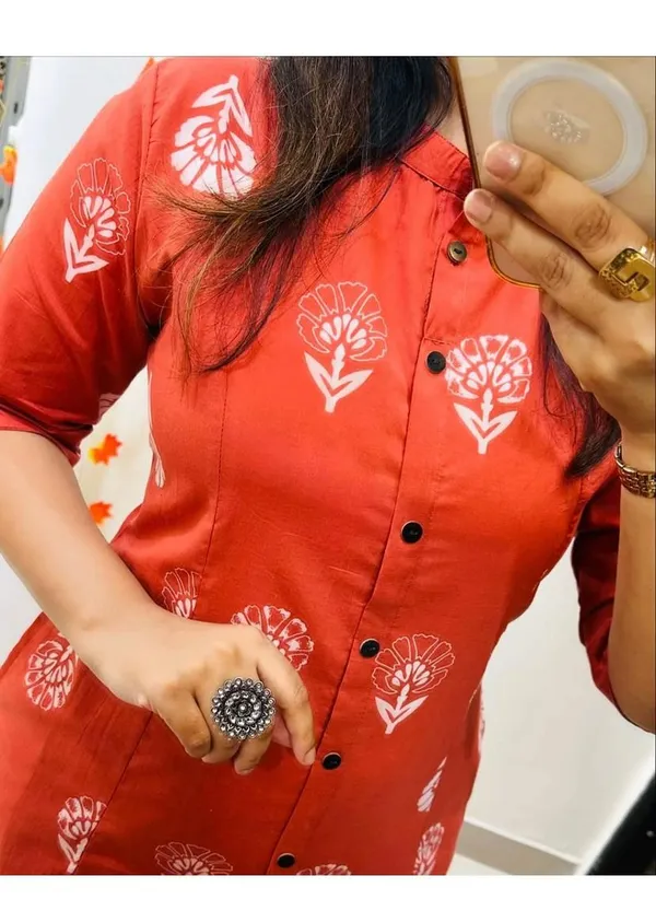 Printed_Orange_Cotton_Kurti_Plazo_Set