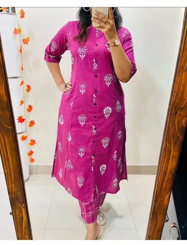 Printed_Pink_Cotton_Kurti_Plazo_Set