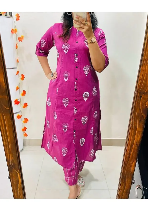 Printed_Pink_Cotton_Kurti_Plazo_Set
