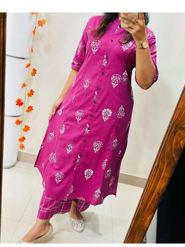 Printed_Pink_Cotton_Kurti_Plazo_Set