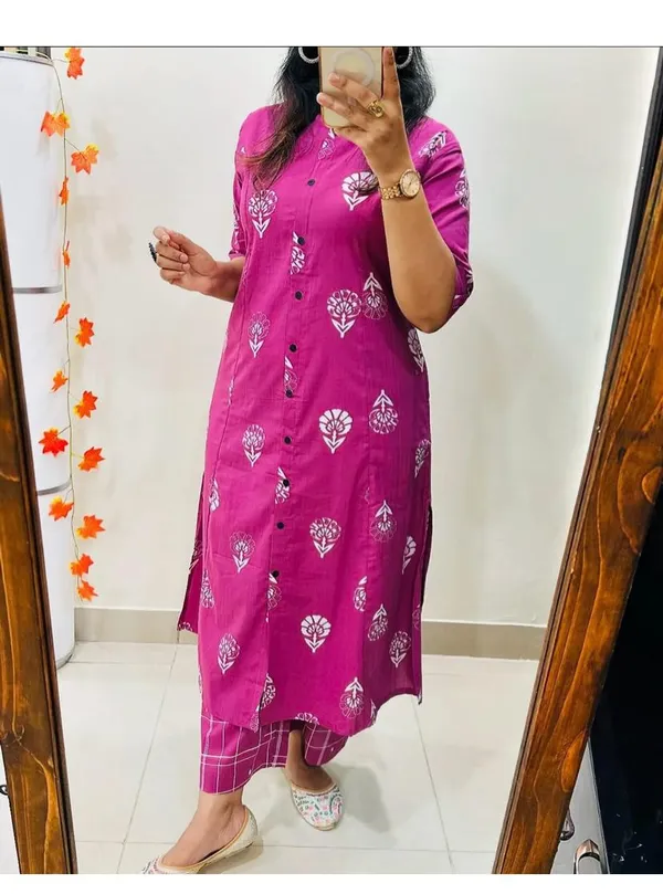 Printed_Pink_Cotton_Kurti_Plazo_Set