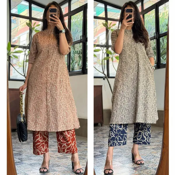 Warli_printed_A_line_buttoned_kurta_with_pocket_on_side_with_wide_palazzos