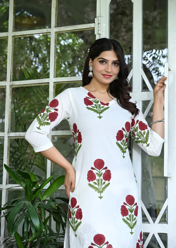 White_Beautiful_Cotton_Hand_block_printed_with_natural_colors_and_process_kurta_pants_sets....