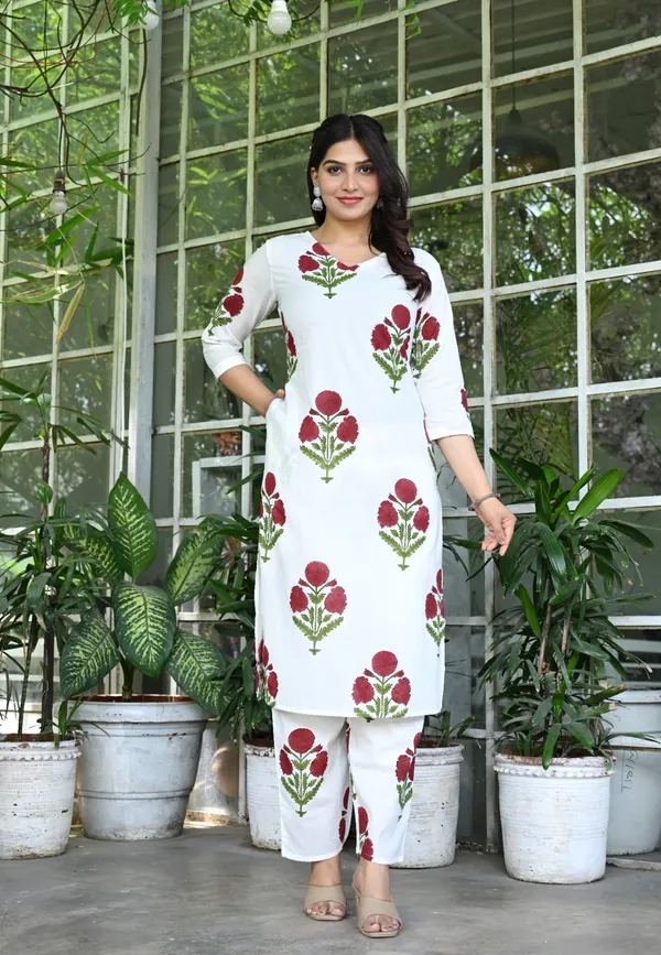 White_Beautiful_Cotton_Hand_block_printed_with_natural_colors_and_process_kurta_pants_sets....