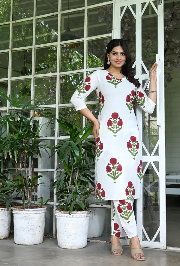 White_Beautiful_Cotton_Hand_block_printed_with_natural_colors_and_process_kurta_pants_sets....