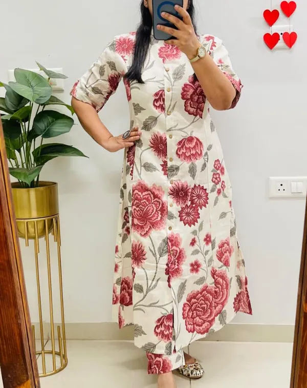 White_Floral_Cotton_Kurta_Palazzo_Co-Ord_Set_For_Women