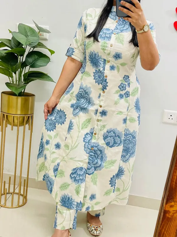 White_Floral_Cotton_Kurta_Palazzo_Co-Ord_Set_For_Women