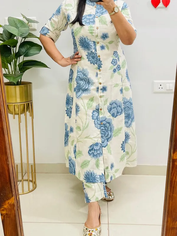 White_Floral_Cotton_Kurta_Palazzo_Co-Ord_Set_For_Women