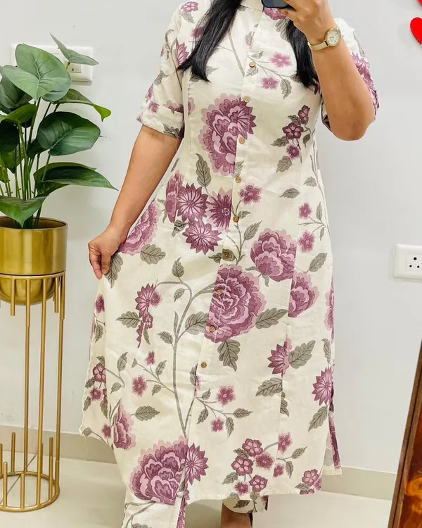 White_Floral_Cotton_Kurta_Palazzo_Co-Ord_Set_For_Women