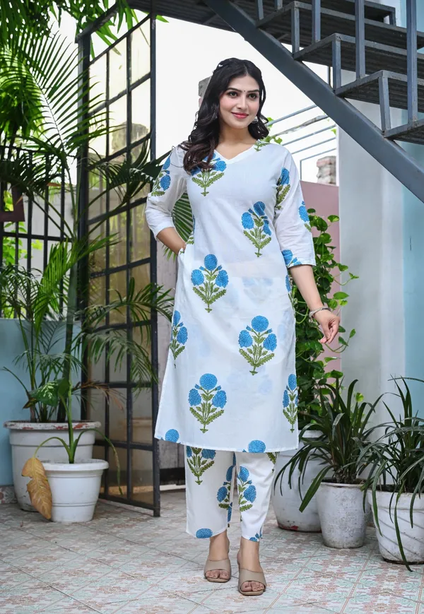 White__Beautiful_Cotton_Hand_block_printed_with_natural_colors_and_process_kurta_pants_sets..