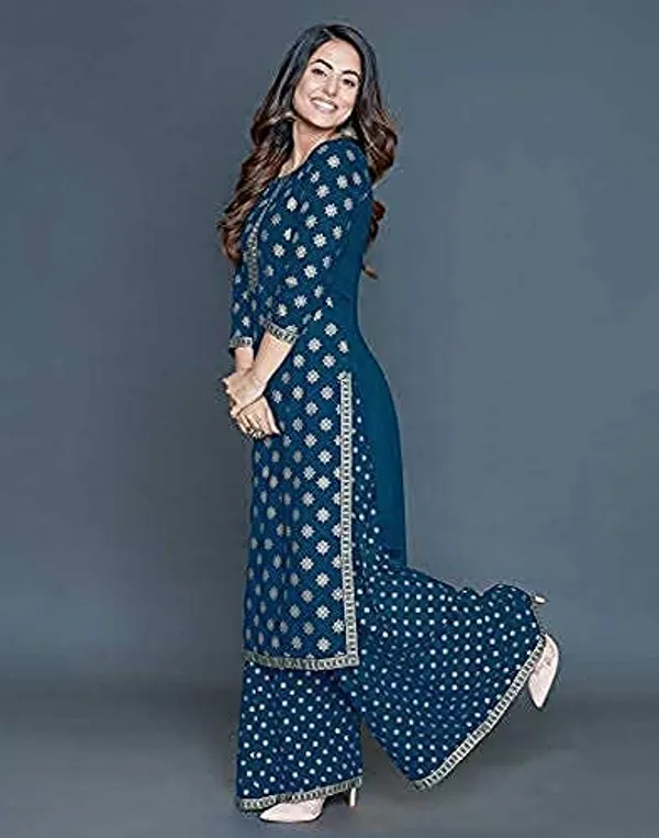 A-Line_Rayon_Kurti_with_plazo_and_gold_lase