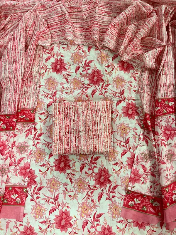 White_And_Pink_Soft_Touch_Unstitched_Cotton_Dress_Material