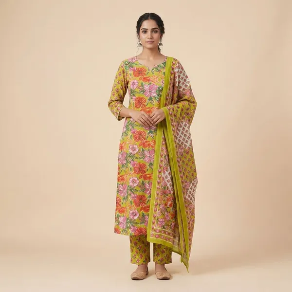 Red_And_Mehandi_Cotton_Suit_Unstitched_Dress_Material_Combo_Set_Pack_Of_2