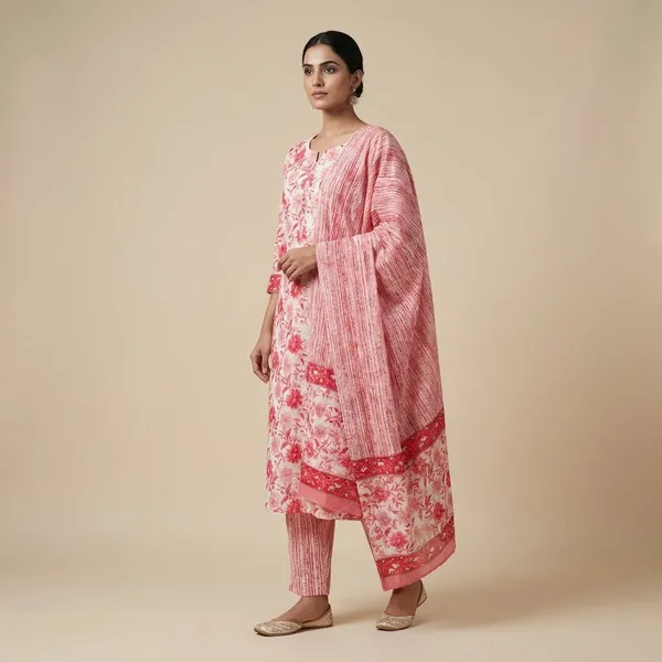 White_And_Pink_Soft_Touch_Unstitched_Cotton_Dress_Material