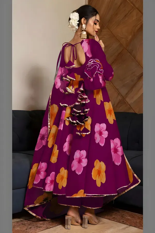 Wine_Georgette_Premium_&_Elegant_Gown_&_Dupatta_Set_For_Women