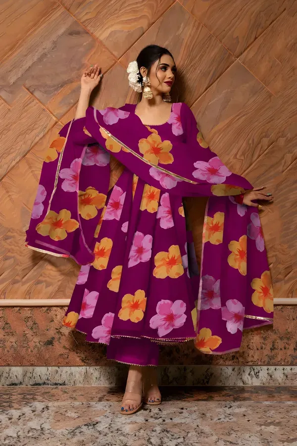 Wine_Georgette_Premium_&_Elegant_Gown_&_Dupatta_Set_For_Women