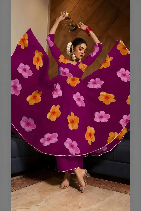 Wine_Georgette_Premium_&_Elegant_Gown_&_Dupatta_Set_For_Women