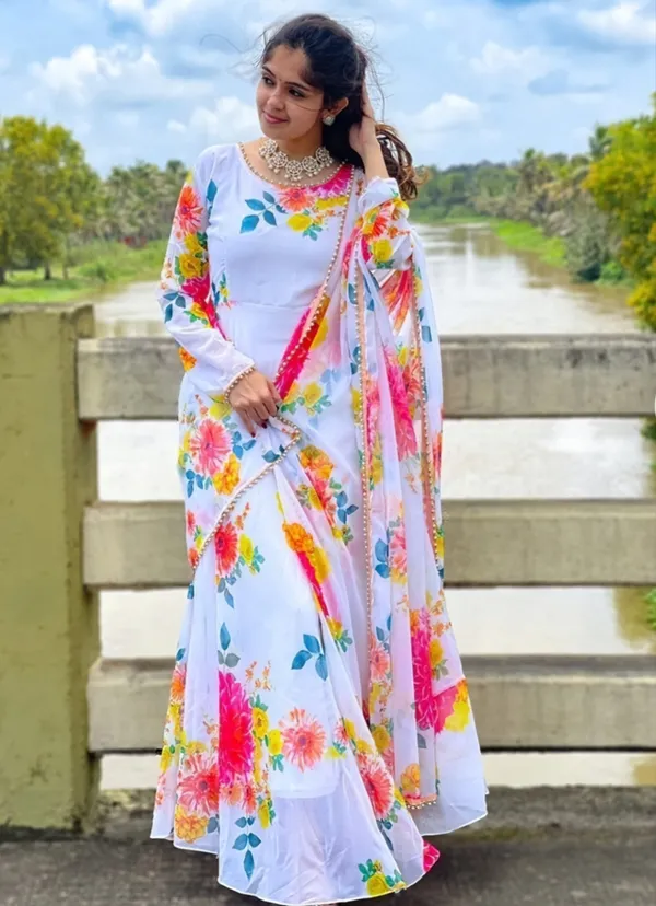 White_Georgette_Premium_&_Elegant_Gown_&_Dupatta_Set_For_Women
