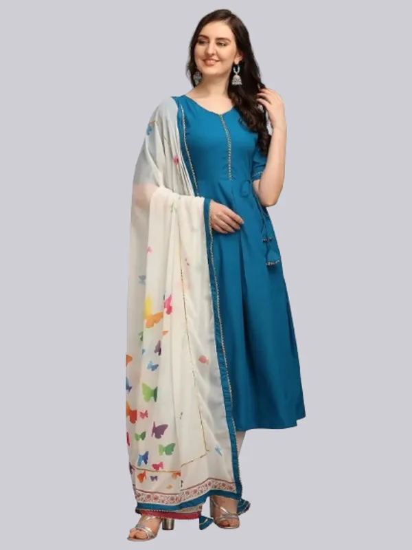Blue_Rayon_Blend_Premium_&_Elegant_Gown_&_Dupatta_Set_For_Women