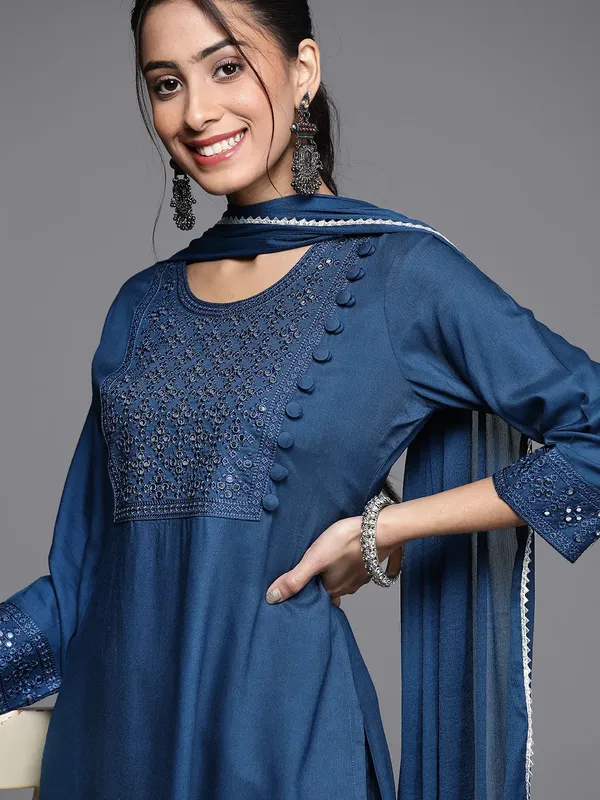Blue_Havy_Rayon_Premium_&_Elegant_Kurta_&_Pant_Set_With_Dupatta_For_Women