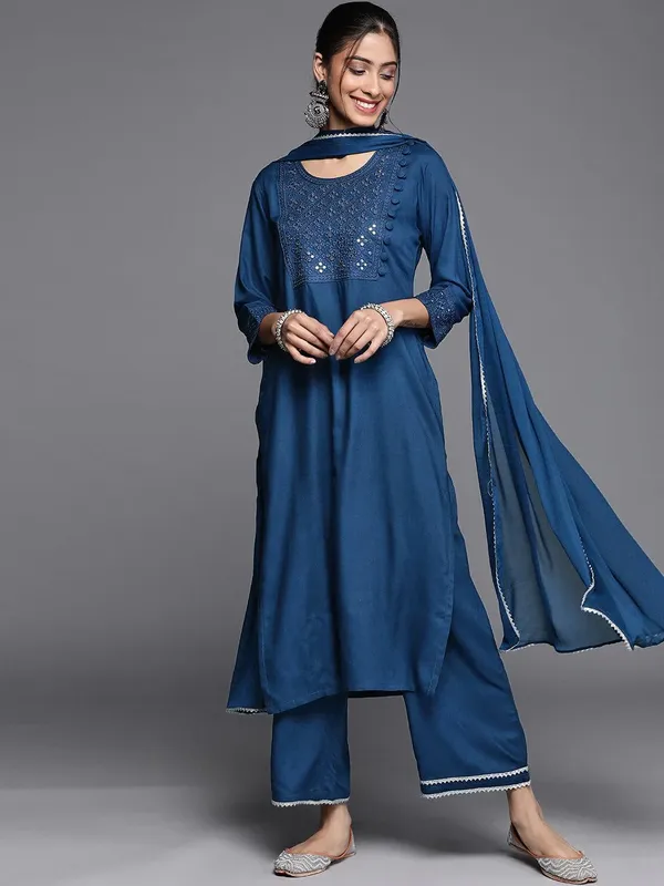 Blue_Havy_Rayon_Premium_&_Elegant_Kurta_&_Pant_Set_With_Dupatta_For_Women