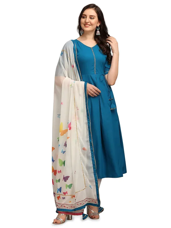 Blue_Rayon_Blend_Premium_&_Elegant_Gown_&_Dupatta_Set_For_Women