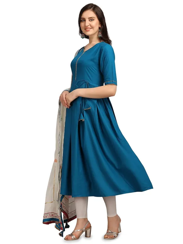 Blue_Rayon_Blend_Premium_&_Elegant_Gown_&_Dupatta_Set_For_Women