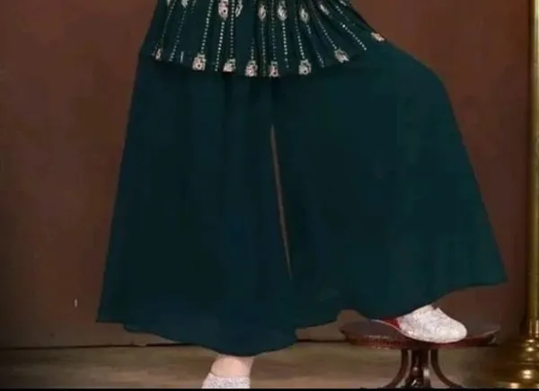 Green_Crape_Premium_&_Elegant_Kurta_&_Sharara_Set_With_Dupatta_For_Girls
