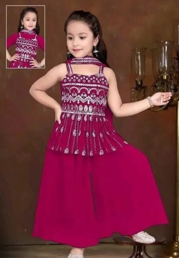 Pink_Crape_Premium_&_Elegant_Kurta_&_Sharara_Set_With_Dupatta_For_Girls
