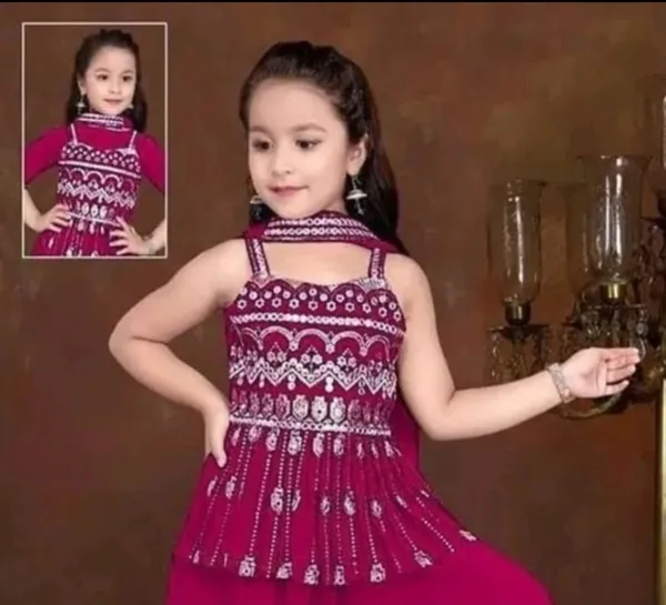 Pink_Crape_Premium_&_Elegant_Kurta_&_Sharara_Set_With_Dupatta_For_Girls
