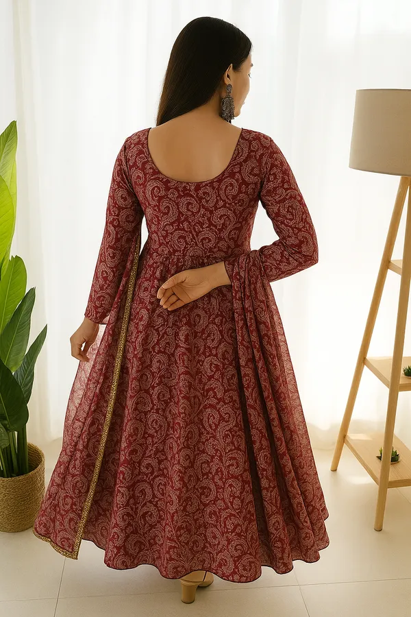 Maroon_Georgette_Premium_&_Elegant_Gown_&_Dupatta_Set_For_Women