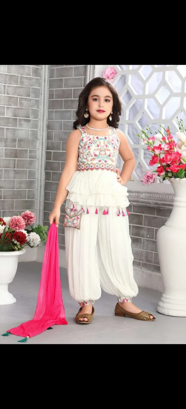 White_Crape_Premium_&_Elegant_Kurta_&_Patiala_Set_With_Dupatta_For_Girls