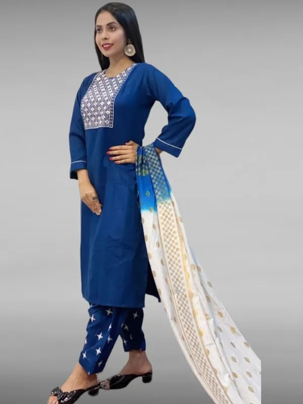 Blue_Rayon_Blend_Premium_&_Elegant_Kurta_&_Patiala_Set_With_Dupatta_For_Women
