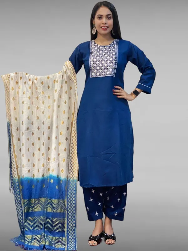Blue_Rayon_Blend_Premium_&_Elegant_Kurta_&_Patiala_Set_With_Dupatta_For_Women