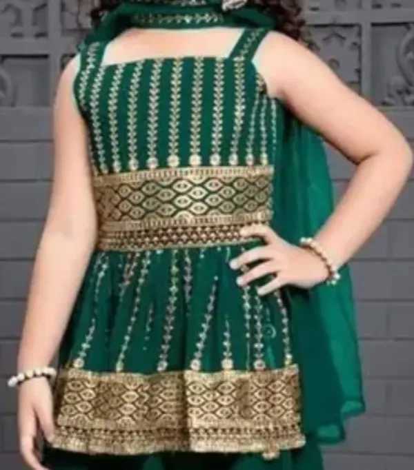 Green_Crape_Premium_&_Elegant_Kurta_&_Sharara_Set_With_Dupatta_For_Girls