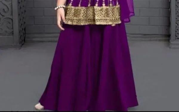 Purple_Crape_Premium_&_Elegant_Kurta_&_Sharara_Set_With_Dupatta_For_Girls
