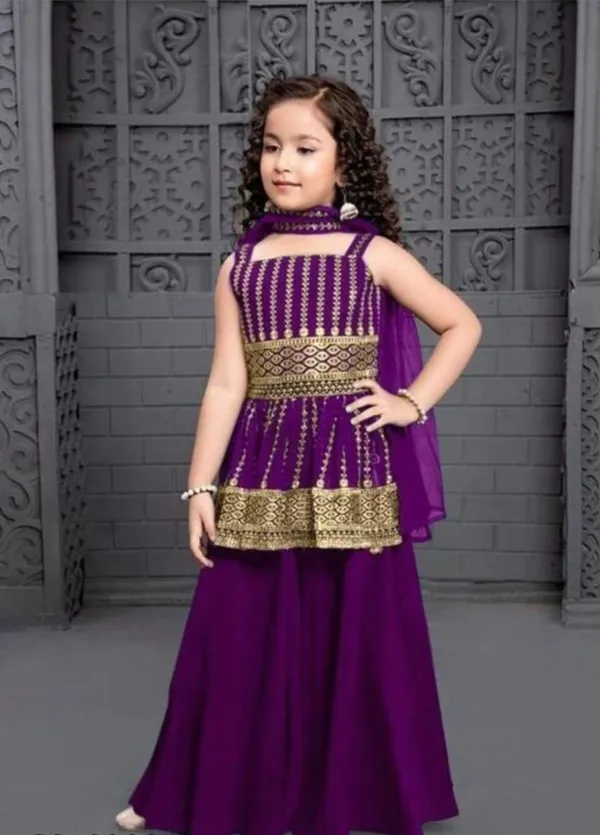 Purple_Crape_Premium_&_Elegant_Kurta_&_Sharara_Set_With_Dupatta_For_Girls
