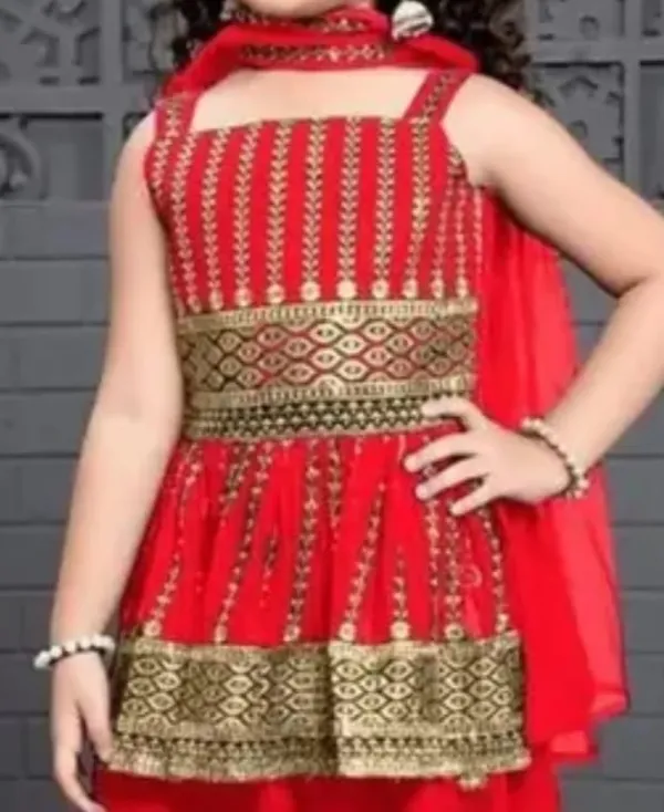 Red_Crape_Premium_&_Elegant_Kurta_&_Sharara_Set_With_Dupatta_For_Girls