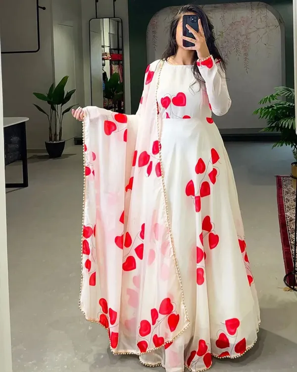 White_Georgette_Premium_&_Elegant_Gown_&_Dupatta_Set_For_Women