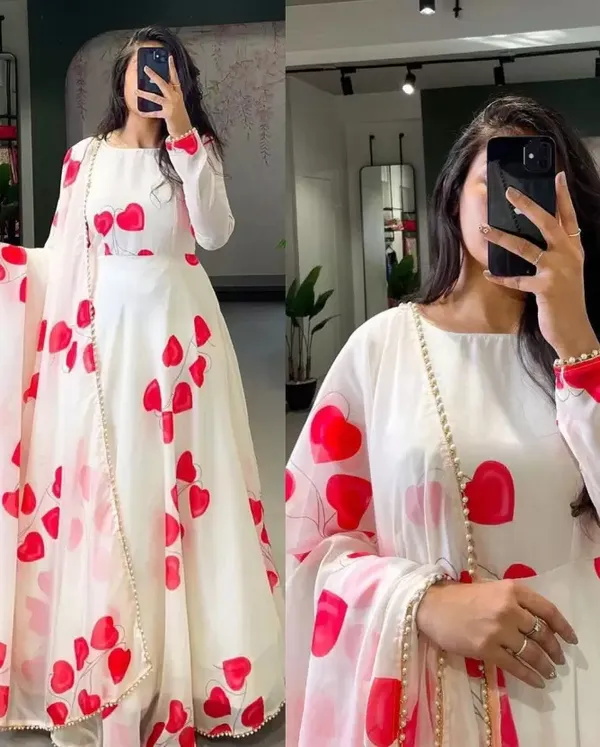 White_Georgette_Premium_&_Elegant_Gown_&_Dupatta_Set_For_Women