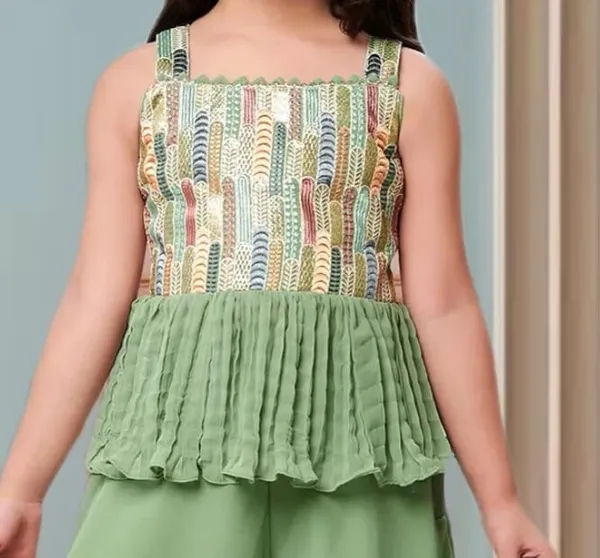 Green_Crape_Premium_&_Elegant_Kurta_&_Sharara_Set_With_Dupatta_For_Girls