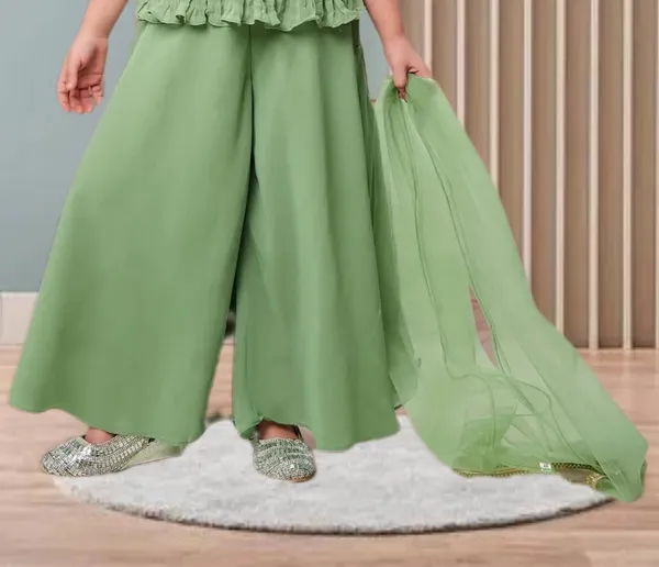Green_Crape_Premium_&_Elegant_Kurta_&_Sharara_Set_With_Dupatta_For_Girls