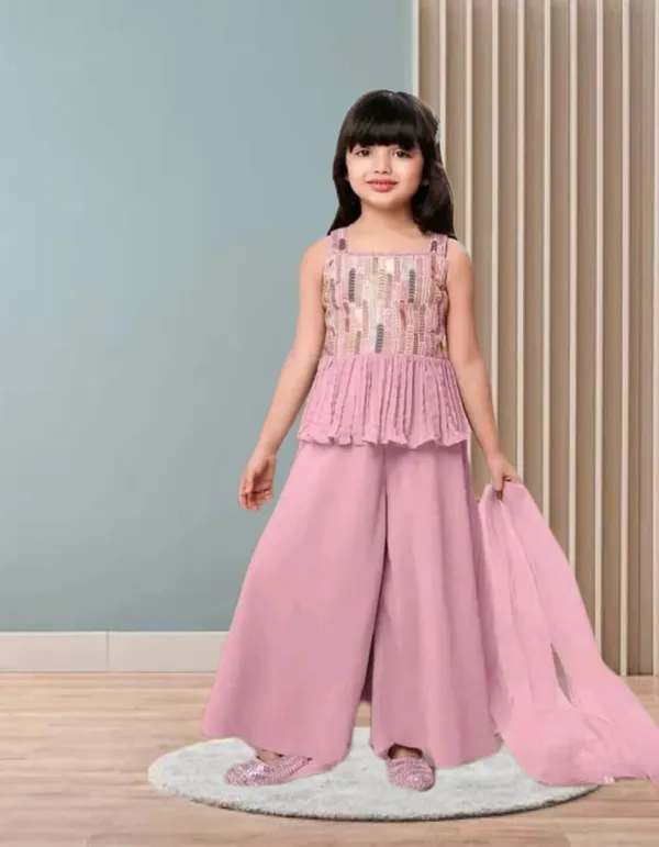 Pink_Crape_Premium_&_Elegant_Kurta_&_Sharara_Set_With_Dupatta_For_Girls