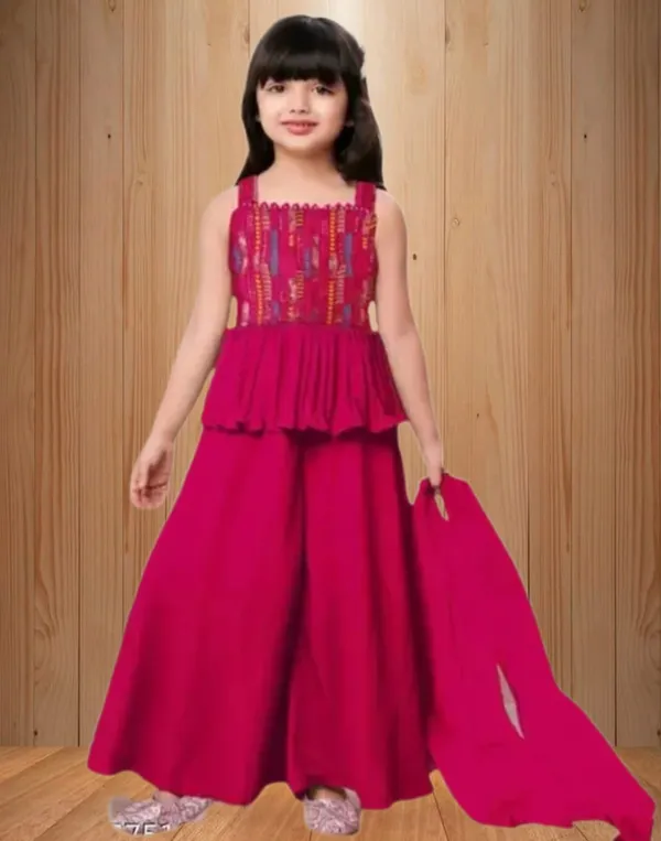 Rani_Crape_Premium_&_Elegant_Kurta_&_Sharara_Set_With_Dupatta_For_Girls